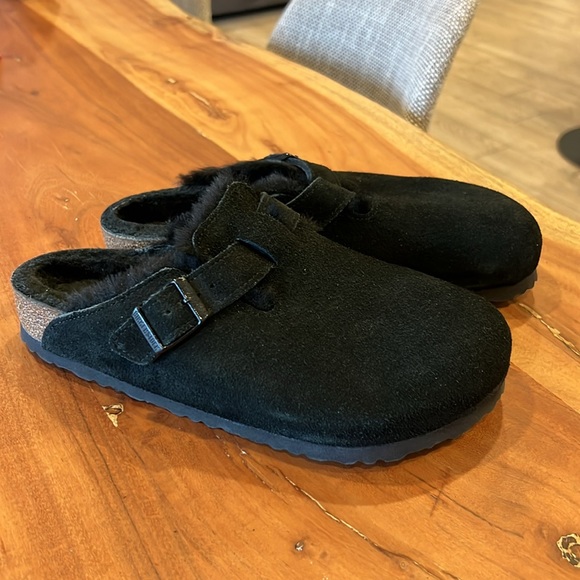 Birkenstock Boston Shearling Suede Leather - Black - Picture 6 of 10